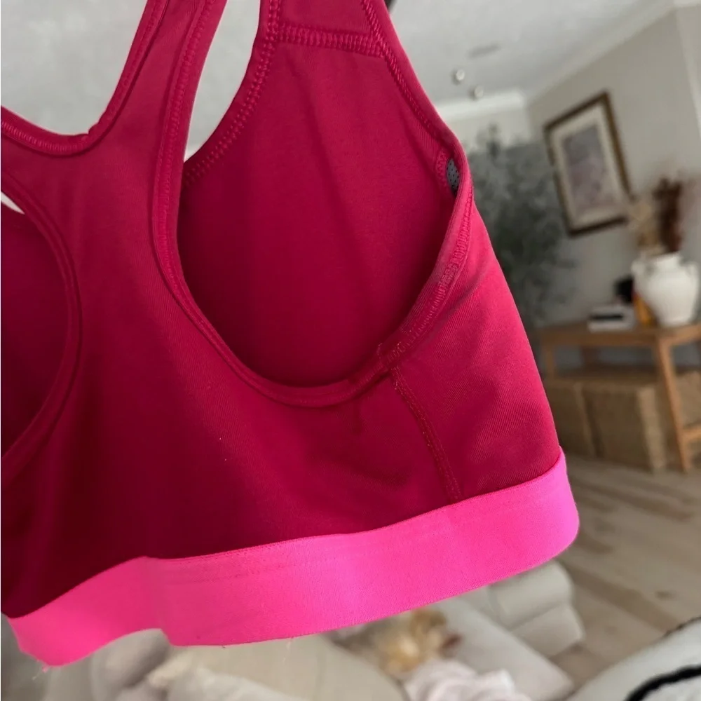 Nike Dri-Fit sports bra racerback burgundy logo tank workout top pink